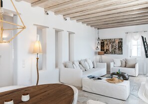 Luxury Villa | Living area | Flat-screen TV, fireplace - Diana Villa Mykonos (Mykonos)