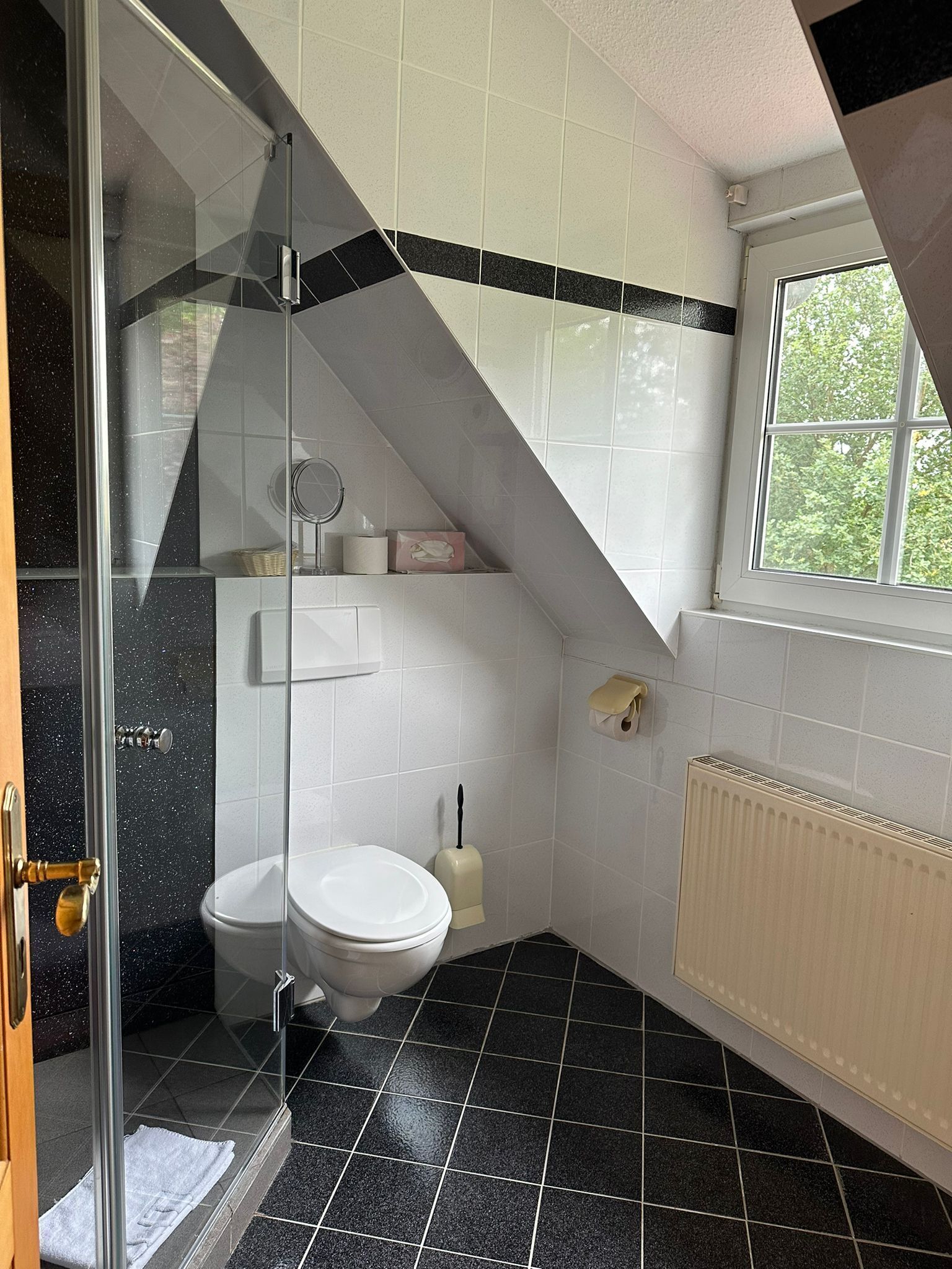 family room | bathroom | shower, free toiletries, hair dryer, towels