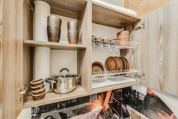 Standard Duplex (Studio 1 ) | Private kitchen | Fridge, microwave, stovetop, coffee/tea maker - Sokroma Gorod Masterov Aparts (St. Petersburg)