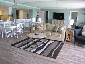 Condo, Multiple Beds, Ocean View (Beach House 604D) | Living room | 50-inch Smart TV with cable channels, TV, video-game console