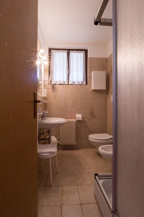 Shower, free toiletries, hair dryer, bidet