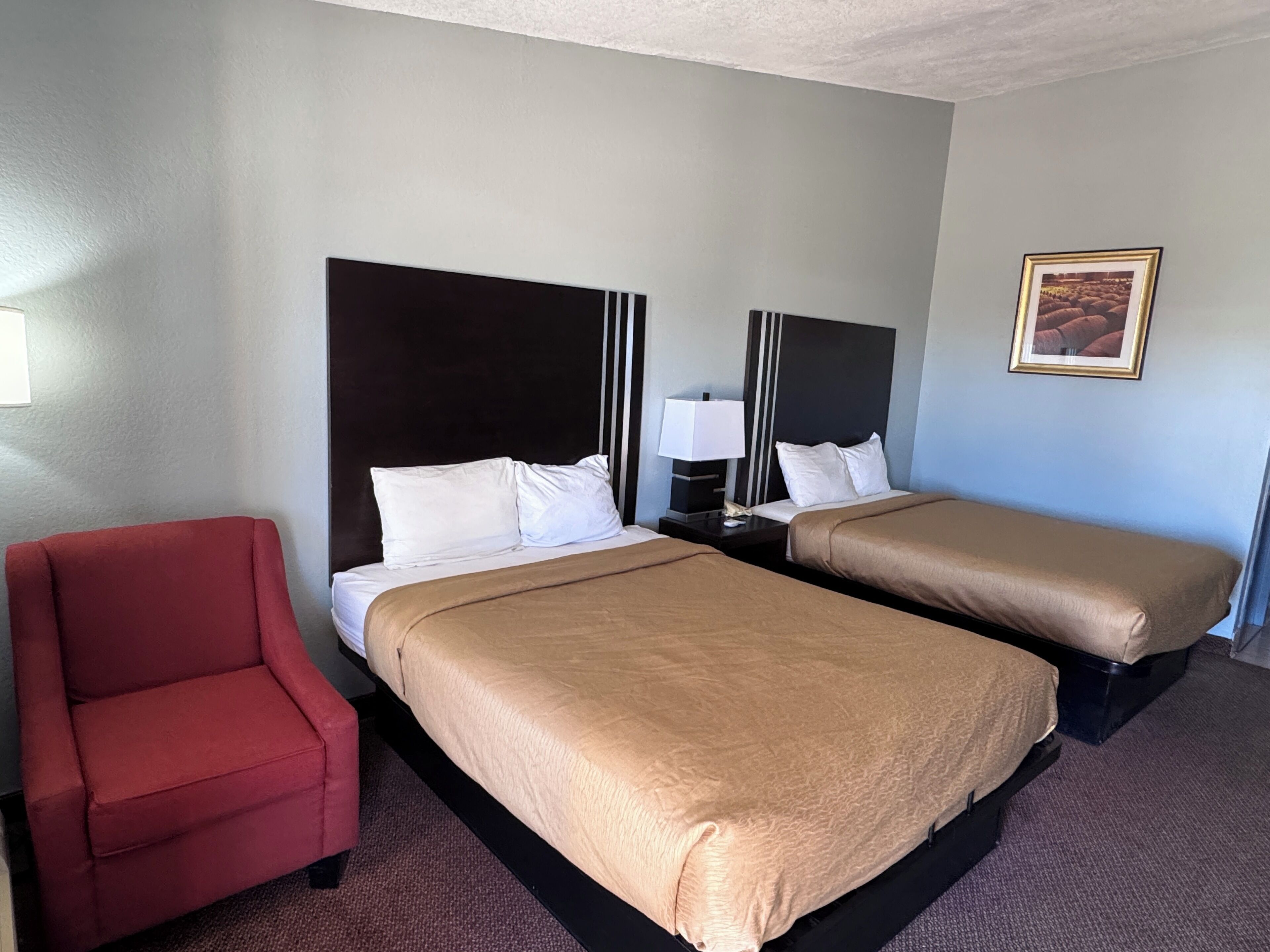 Blackout curtains, iron/ironing board, rollaway beds, free WiFi