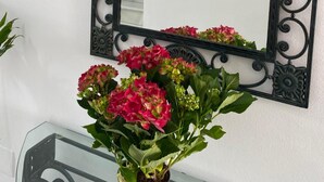 A mirror with ornate black metal frame mounted on a white wall. - Hostal Andalucia (Nerja)