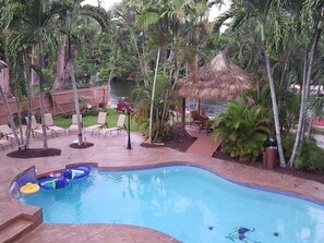 Outdoor pool, pool loungers