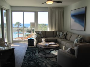 Condo, Multiple Beds, Beach View (Crescent 216) | Living area - The Crescent at Miramar Beach by Crystal Waters (Destin)