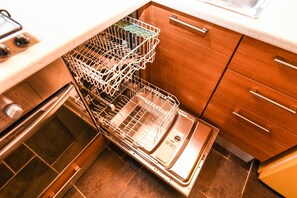 Fridge, microwave, oven, dishwasher