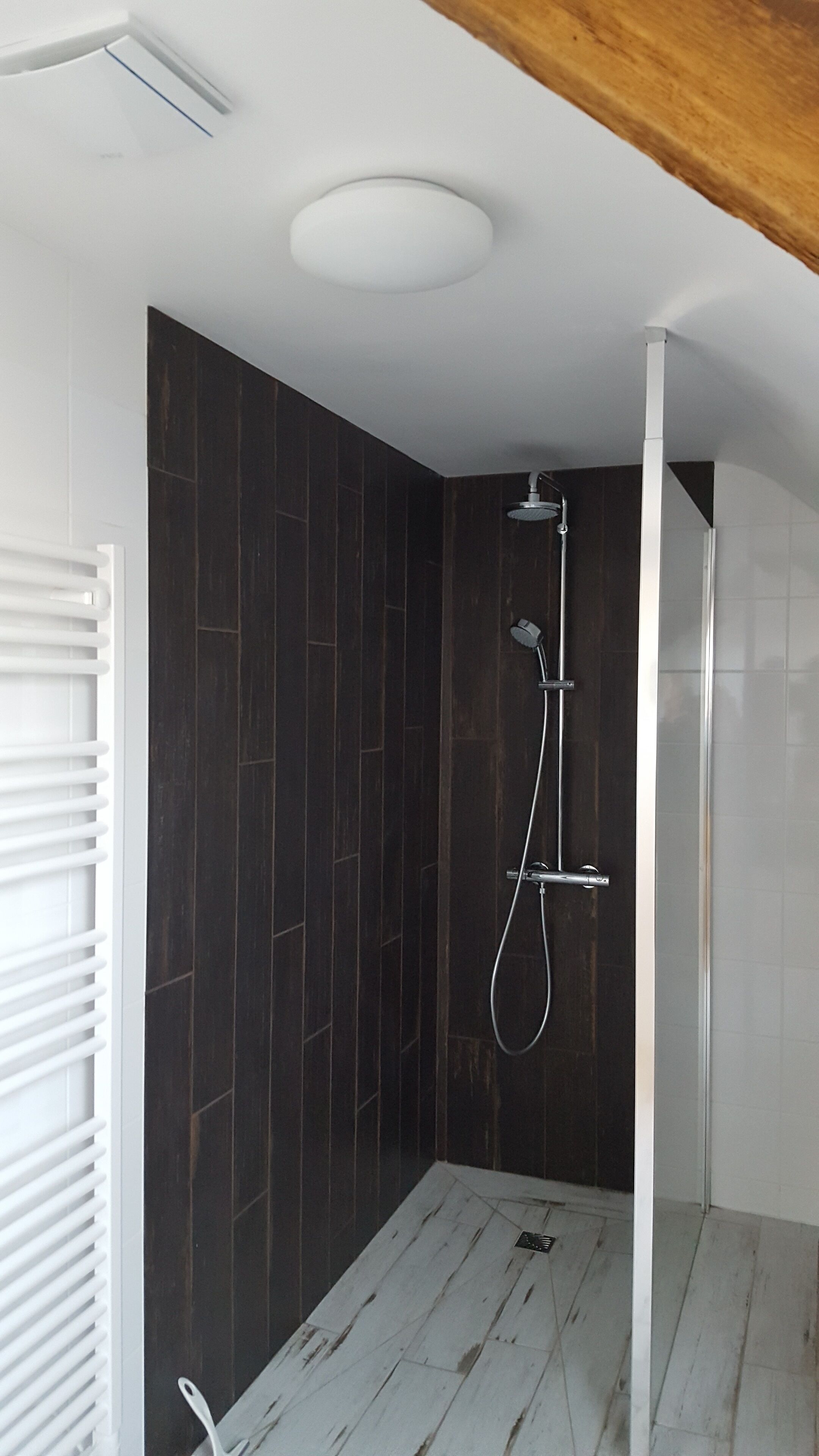 Combined shower/tub, hair dryer, towels, toilet paper