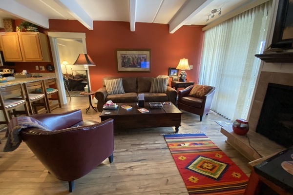 Living area with fireplace.