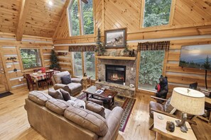 Smart TV, fireplace, video games, DVD player
