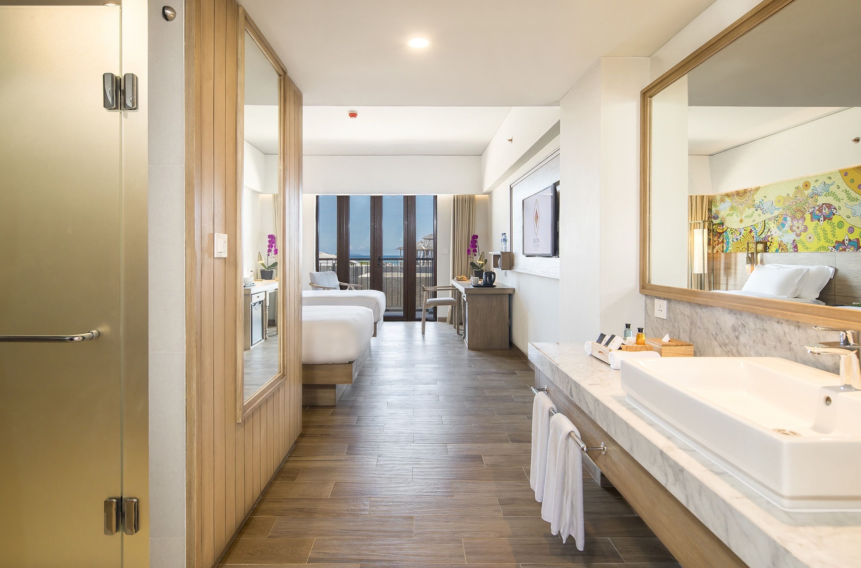 superior twin room | bathroom | shower, free toiletries, hair dryer, bathrobes