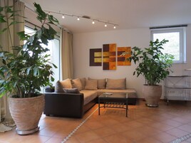 舒适公寓式客房, 露台 | 起居区 | 电视