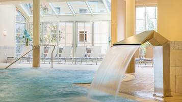 Indoor pool, open 7:00 AM to 9:00 PM, pool umbrellas, sun loungers