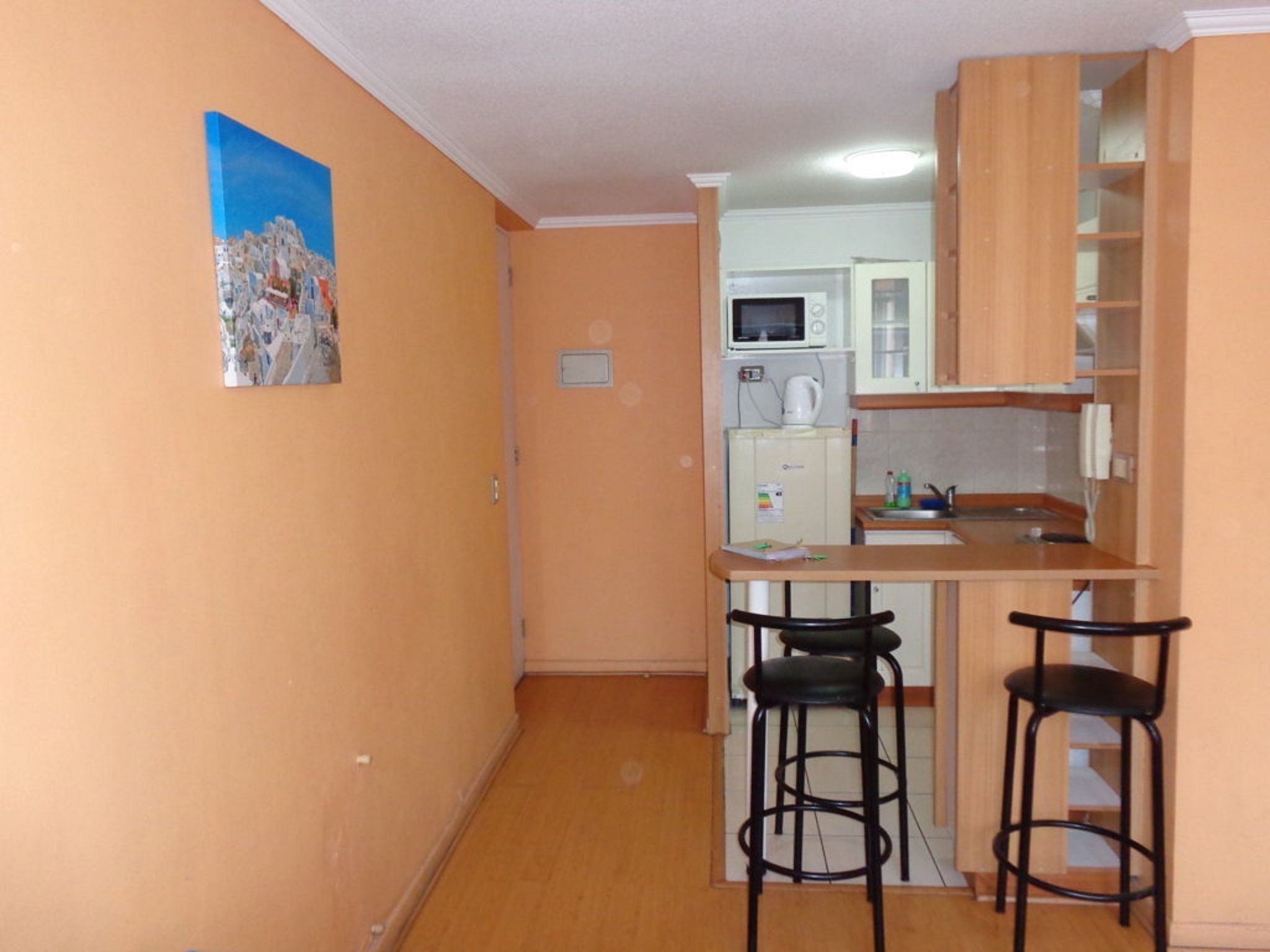 Full-size fridge, microwave, coffee/tea maker, cookware/dishes/utensils