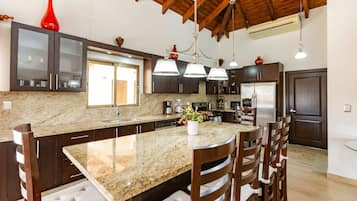 Premium Penthouse, 3 Bedrooms, Terrace | Private kitchen | Full-size fridge, microwave, stovetop, cookware/dishes/utensils