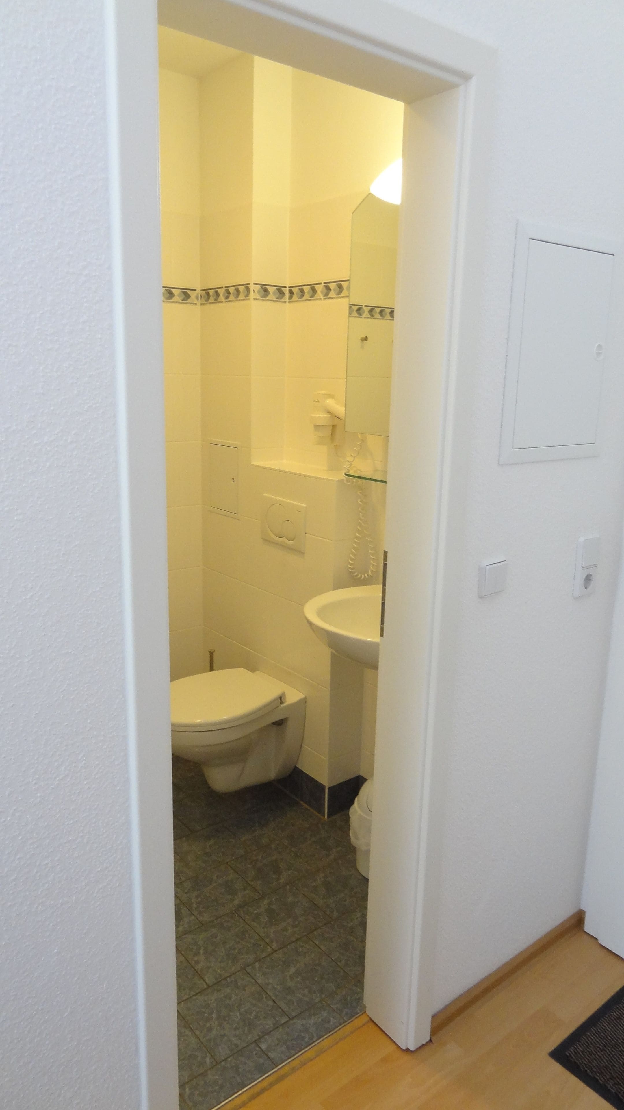 single room | bathroom | shower, hair dryer, towels