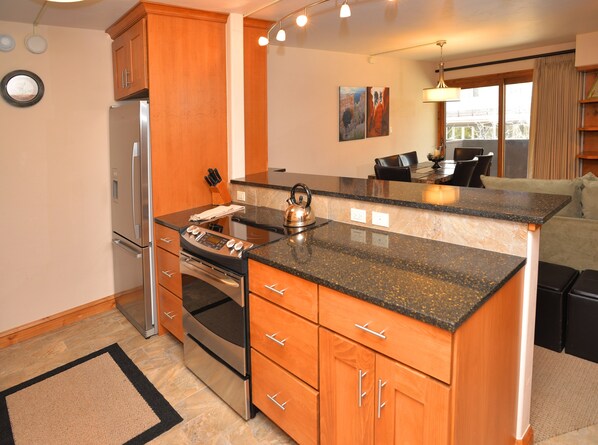 Condo, 2 Bedrooms | Private kitchen | Fridge, microwave, oven, dishwasher - Lionshead Arcade #204 2 Bedroom Condo by RedAwning (Vail)