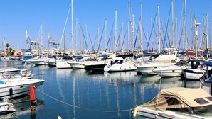 A marina with numerous boats docked in calm waters. - Tzionis Petroktisto Holiday Stonehouse (Lympia)