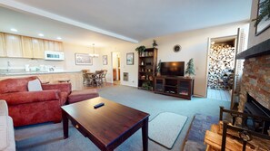 Condo, 1 Bedroom | Living room | Flat-screen TV, fireplace, DVD player