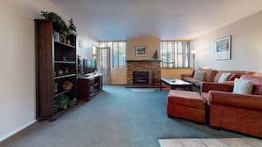 Condo, 1 Bedroom | Living room | Flat-screen TV, fireplace, DVD player - San Sierra 10 Updated Condo, with Complex Jacuzzi, Short Walk to The Village by RedAwning (Mammoth Lakes)