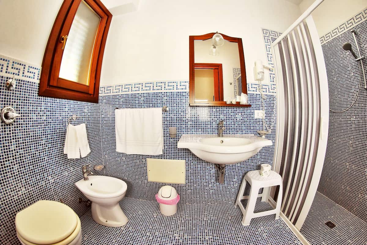 standard double room | bathroom | shower, free toiletries, hair dryer, bidet