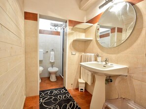 Shower, free toiletries, hair dryer, bidet