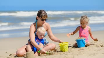 Beach nearby, sun-loungers, beach umbrellas, fishing