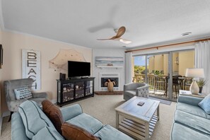 TV, fireplace, DVD player - Just Beachy - Beautiful Ocean Views from this 3 Bedroom Condo Perfect for Families (Nags Head)