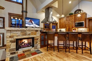 TV, fireplace