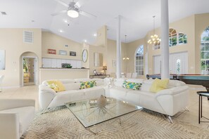 TV, books, video library, stereo