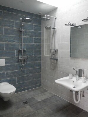 Bathtub, hair dryer, towels, soap