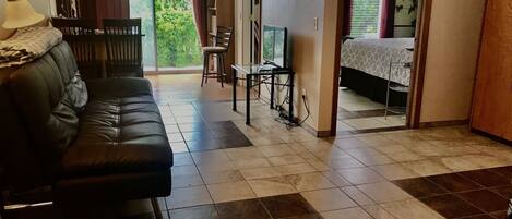 Living area with a Double Futon Leather couch
