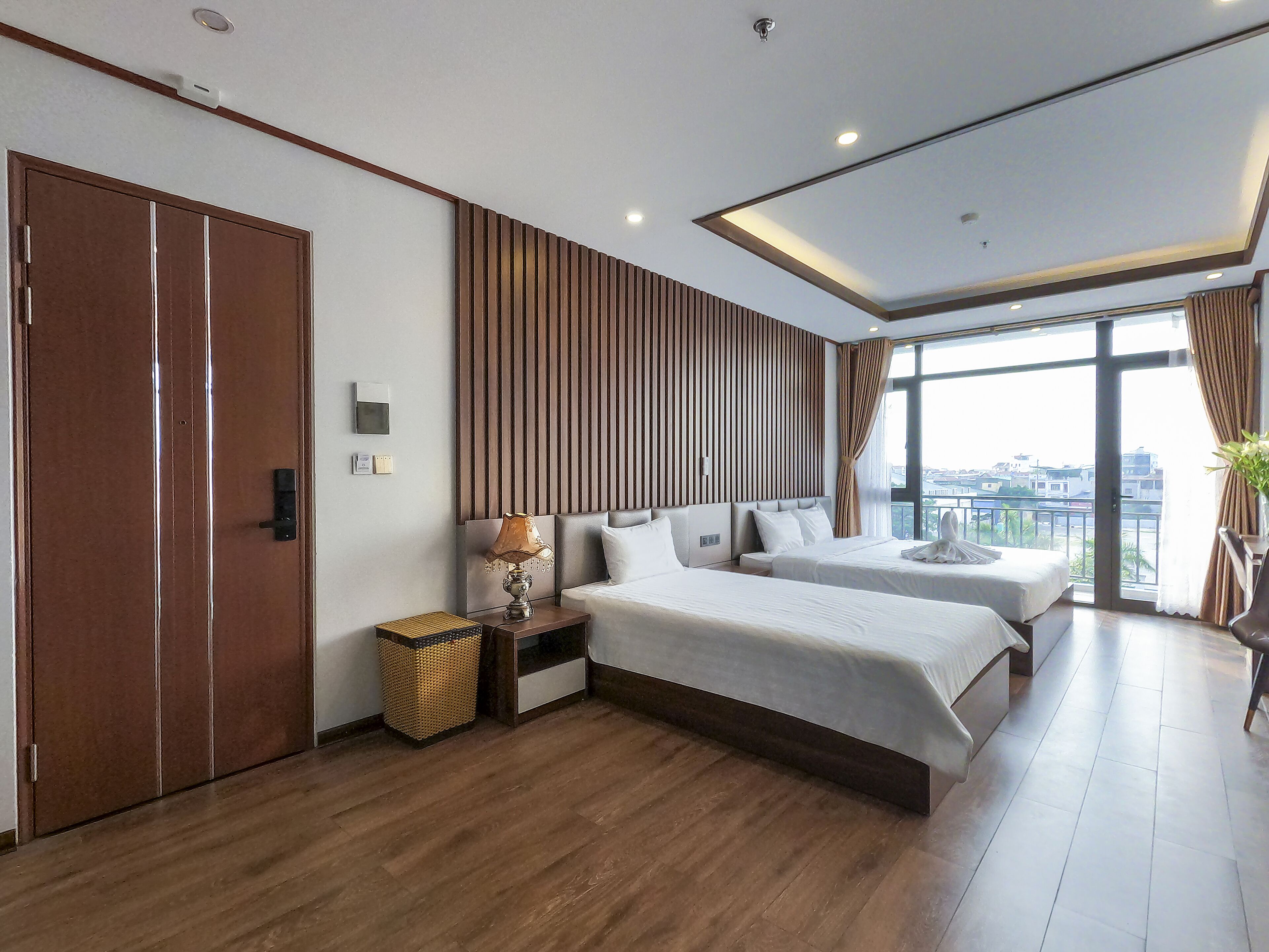 minibar, desk, laptop workspace, blackout curtains