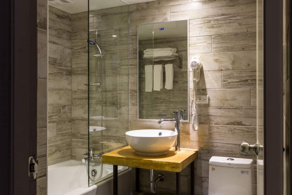 free toiletries, hair dryer, slippers, towels