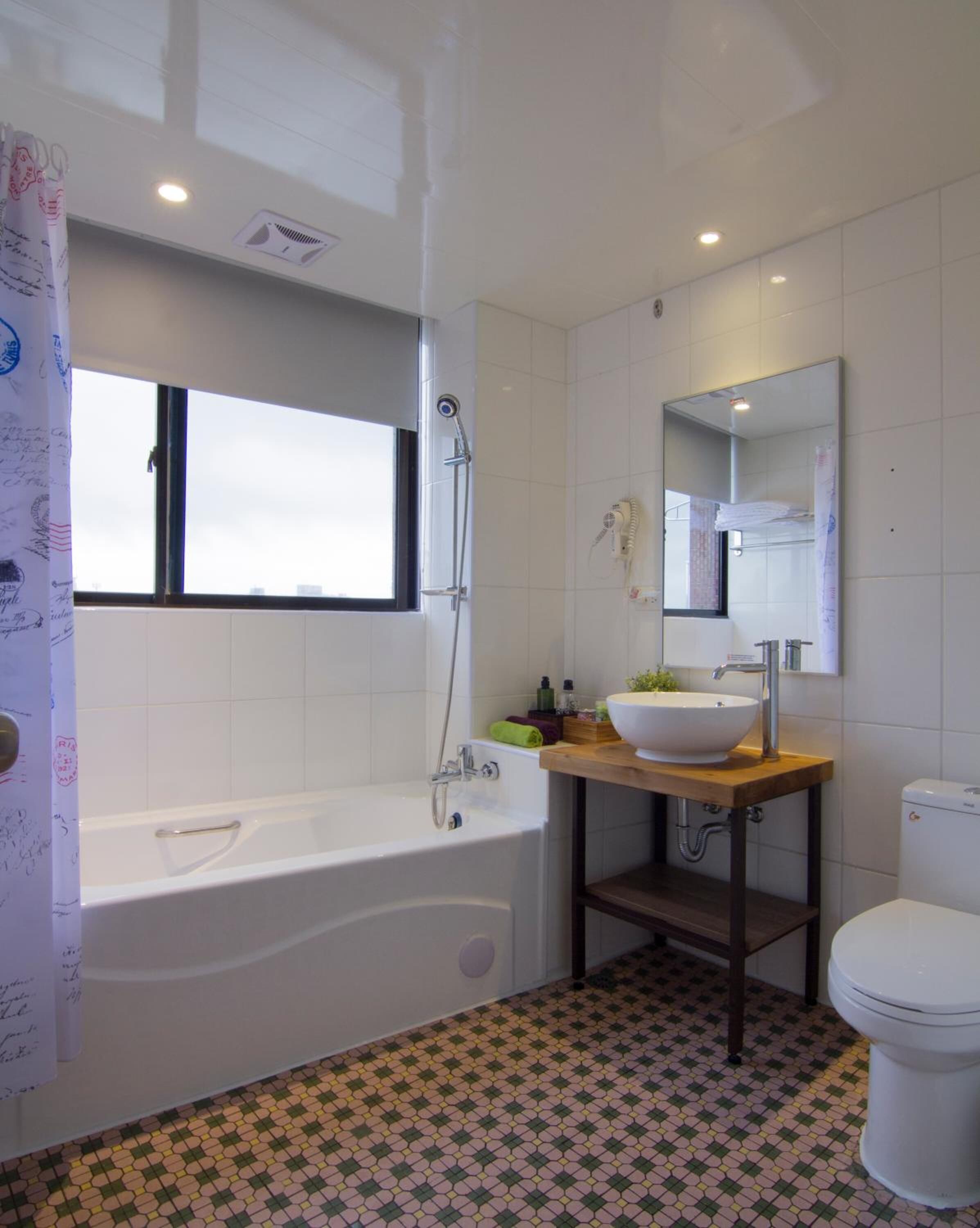 free toiletries, hair dryer, slippers, towels