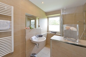 Shower, hair dryer, soap