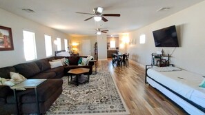 1 bedroom, desk, iron/ironing board, travel cot