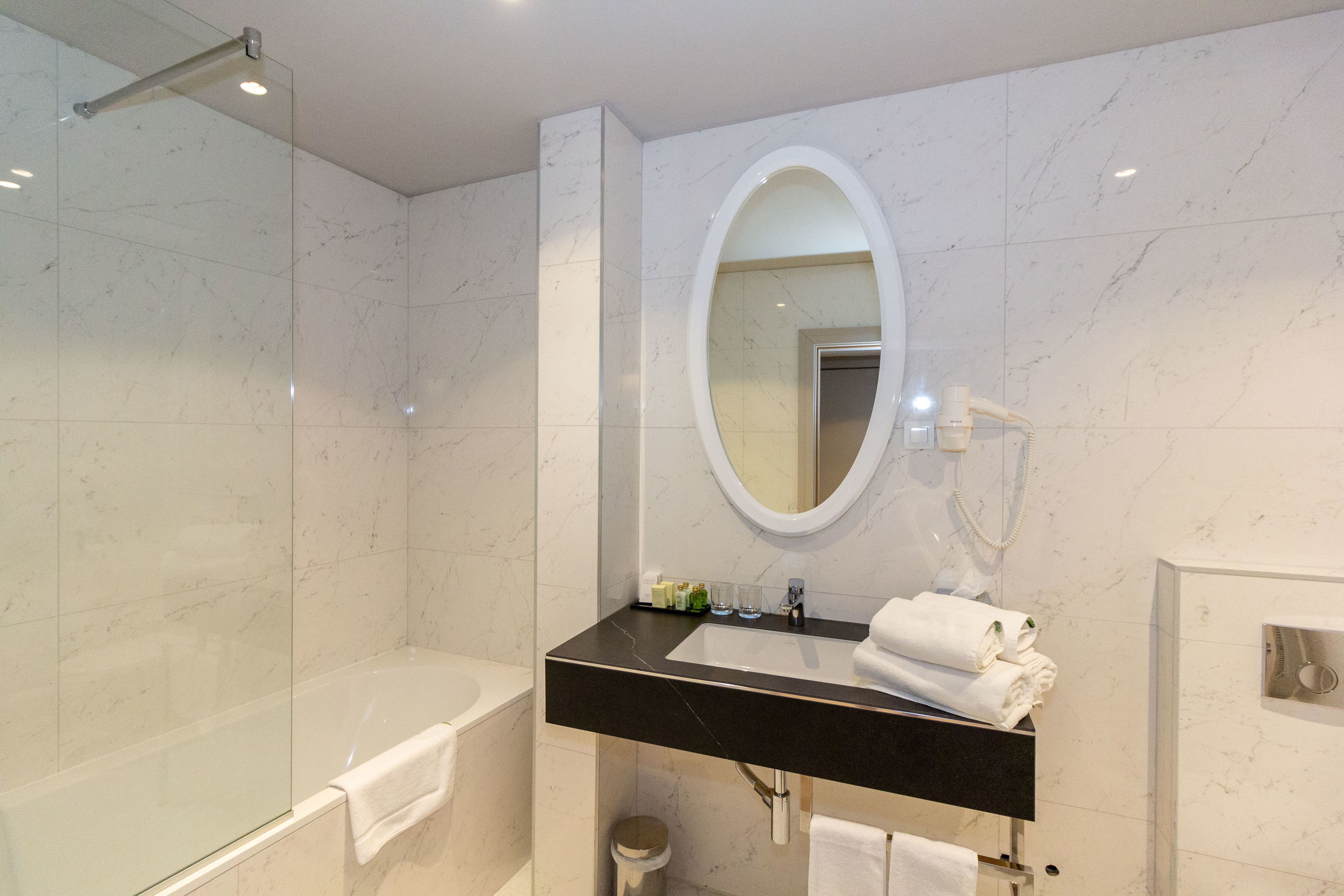 free toiletries, hair dryer, bathrobes, towels