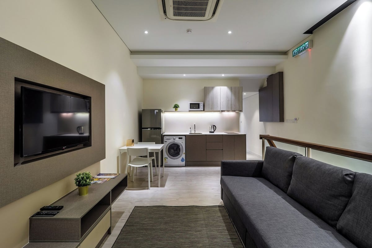 single room | living area | flat-screen tv, fireplace
