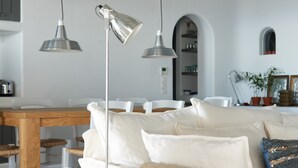 Luxury Villa, 4 Bedrooms, Private Pool, Sea View | Living area - Dio Villa Mykonos (Mykonos)