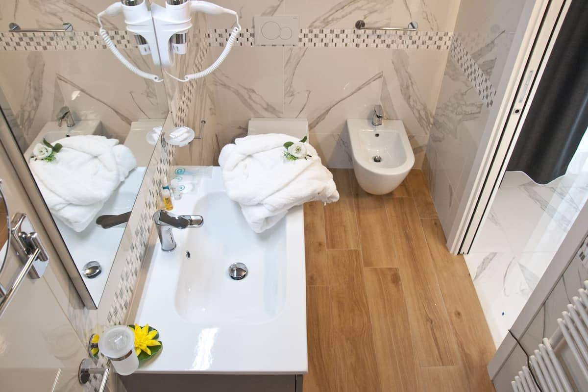 free toiletries, hair dryer, bidet, soap