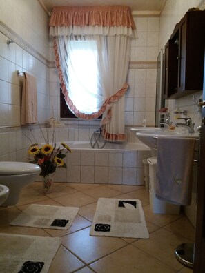 Habitación básica, 1 habitación, baño compartido, vista a la ciudad | Baño | Regadera y secadora de cabello 