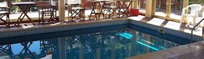 Indoor pool, outdoor pool, pool loungers