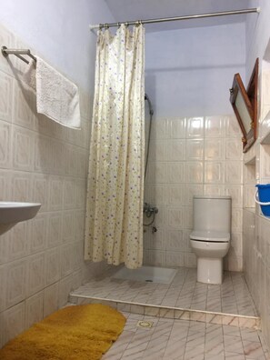 Shower, free toiletries, towels