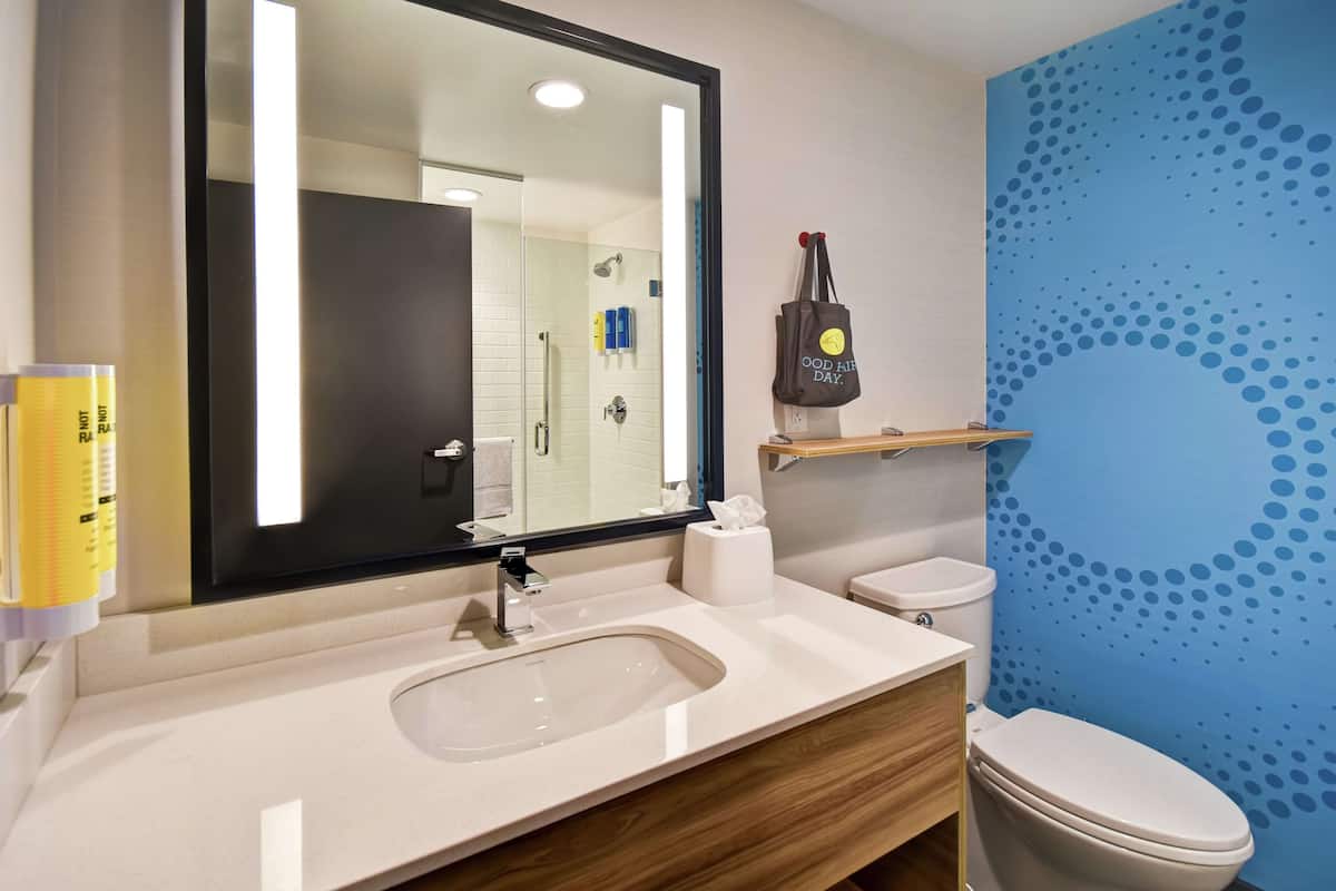 shower, designer toiletries, hair dryer, towels