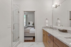 Combined shower/tub, hair dryer