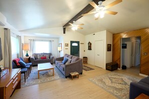 TV, DVD player, books, video library