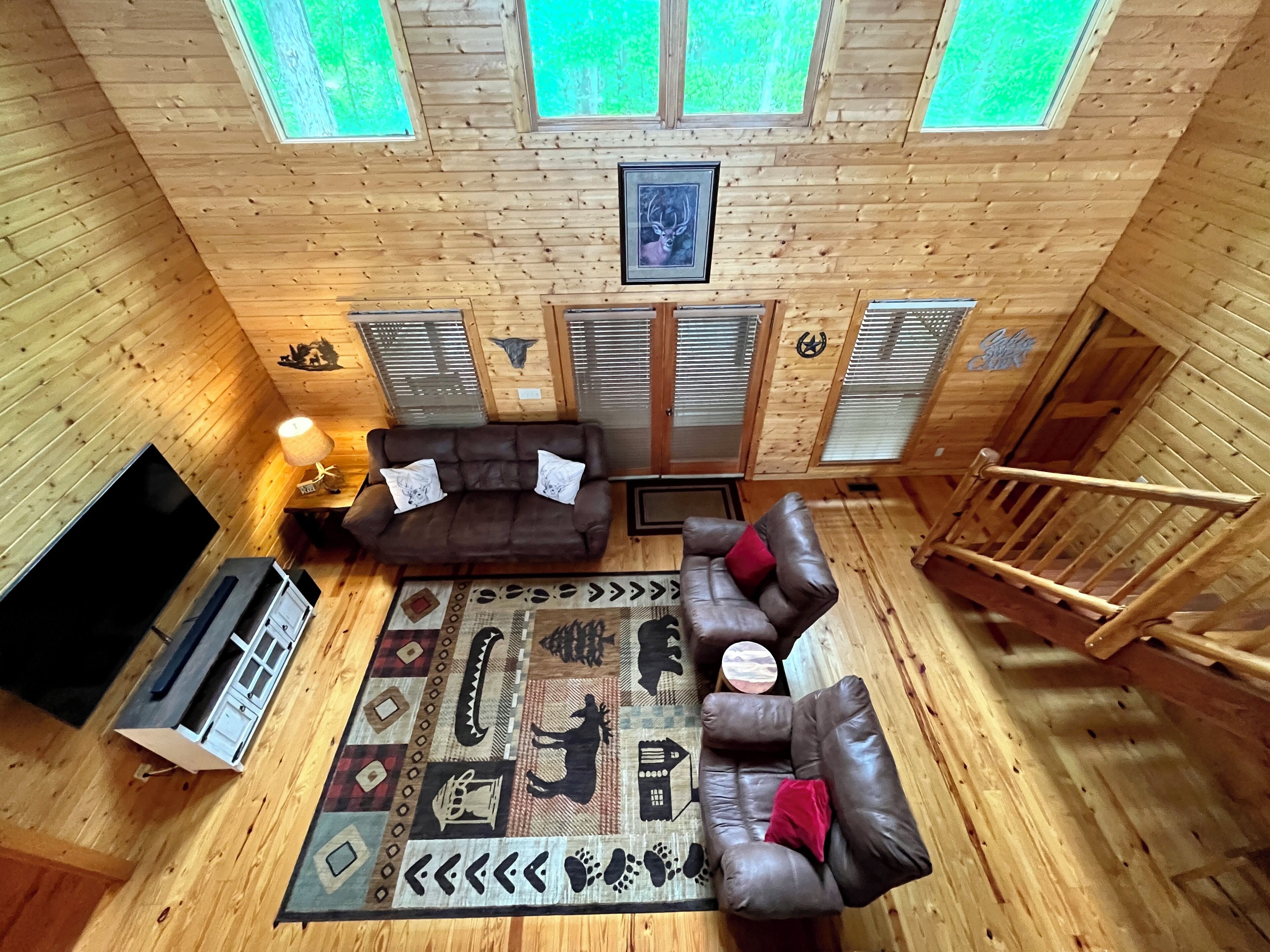 Smart TV, fireplace, table football, books