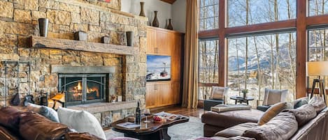 TV, fireplace