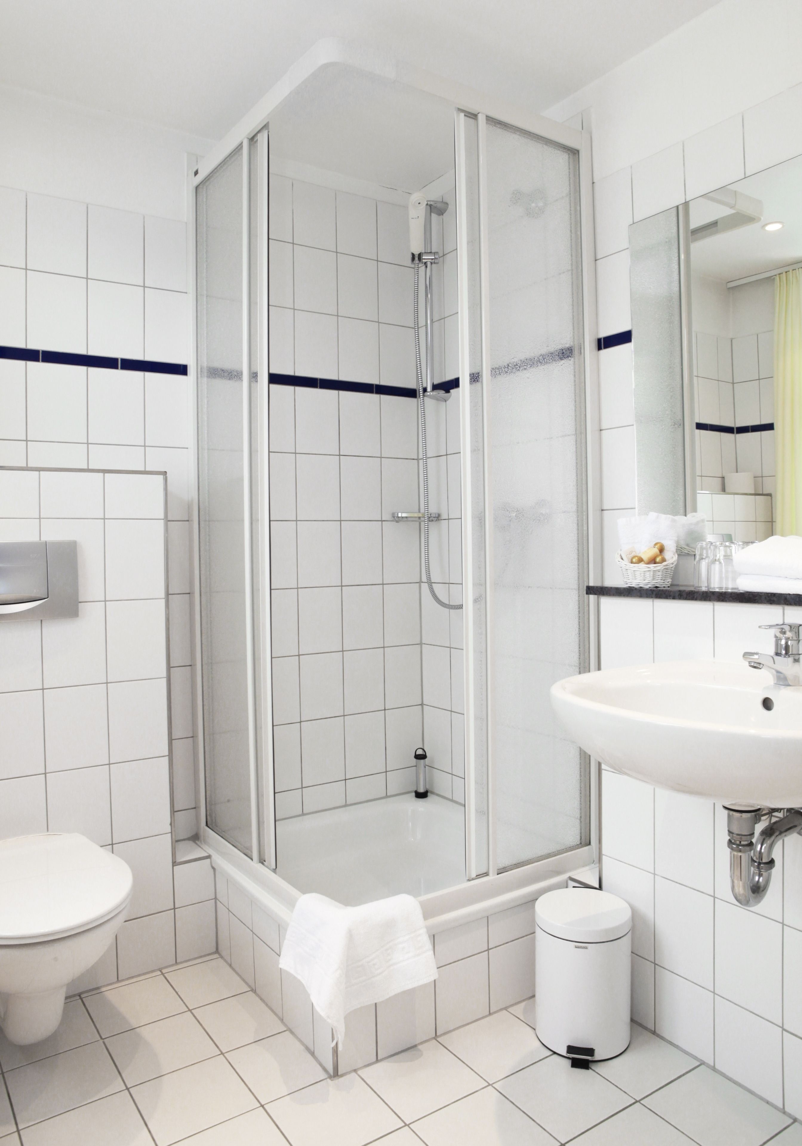 eco-friendly toiletries, hair dryer, towels