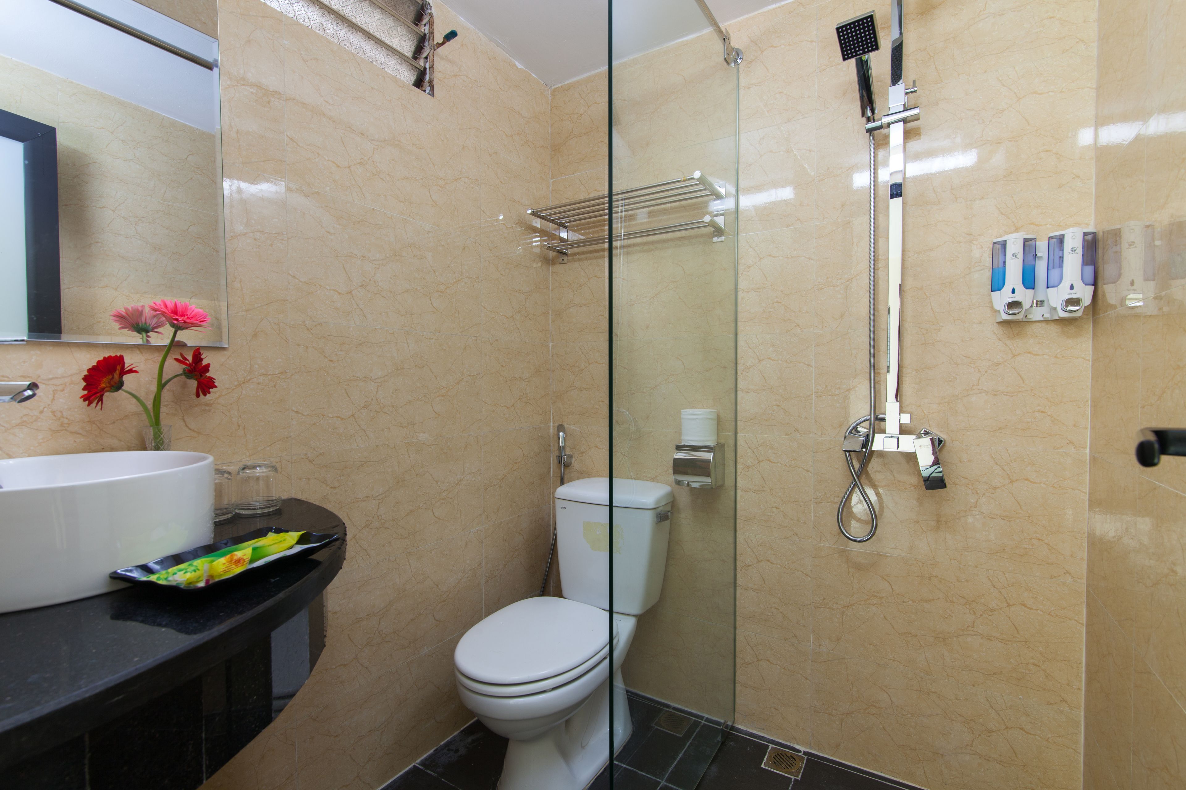 standard double room (bathroom outside) | bathroom | shower, free toiletries, hair dryer, bathrobes